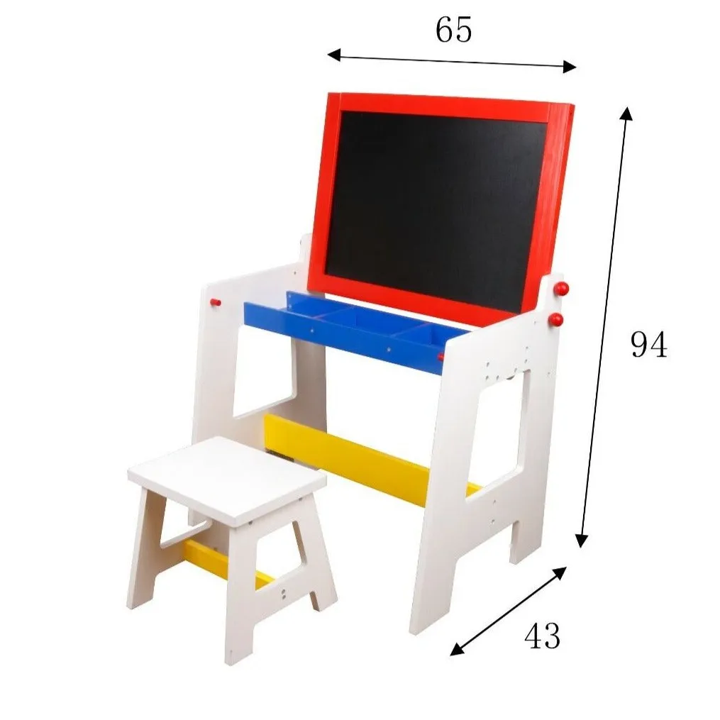 Eco-Conscious Solid Wood 2-in-1 Desk & Stool Set with Easel, Storage & Paper Roll | 3-8 Years