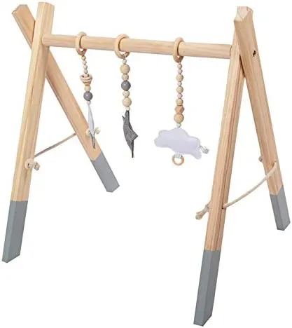 Eco-Friendly Montessori 100% Natural Pine Wooden Baby Gym | Foldable |  Natural & Grey | 3m 