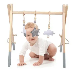 Eco-Friendly Montessori 100% Natural Pine Wooden Baby Gym | Foldable |  Natural & Grey | 3m 