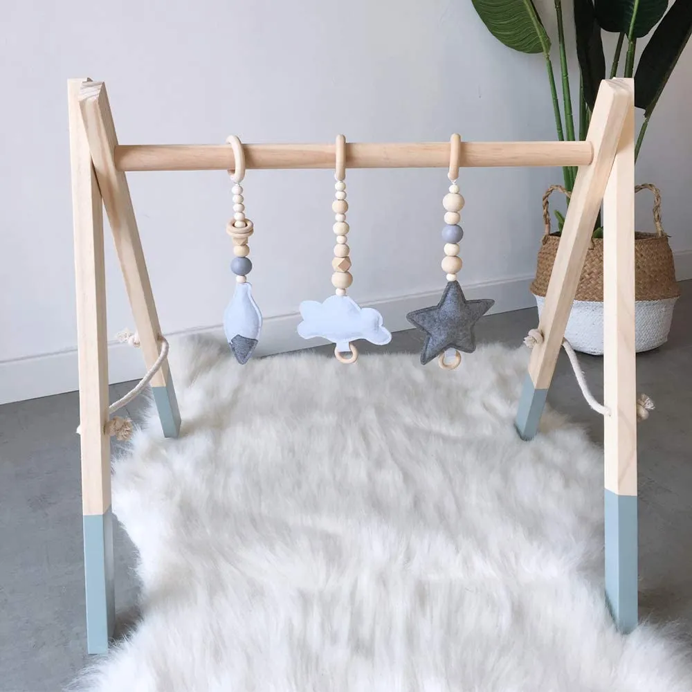 Eco-Friendly Montessori 100% Natural Pine Wooden Baby Gym | Foldable |  Natural & Grey | 3m 