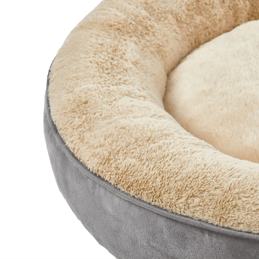 FEANDREA 50cm Dog Sofa Bed Round Shape Fabric Light Grey