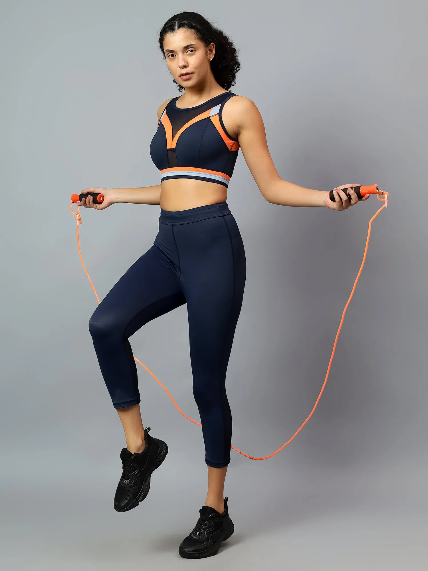 Fitkin Women Navy Mesh Back Cutout Capri