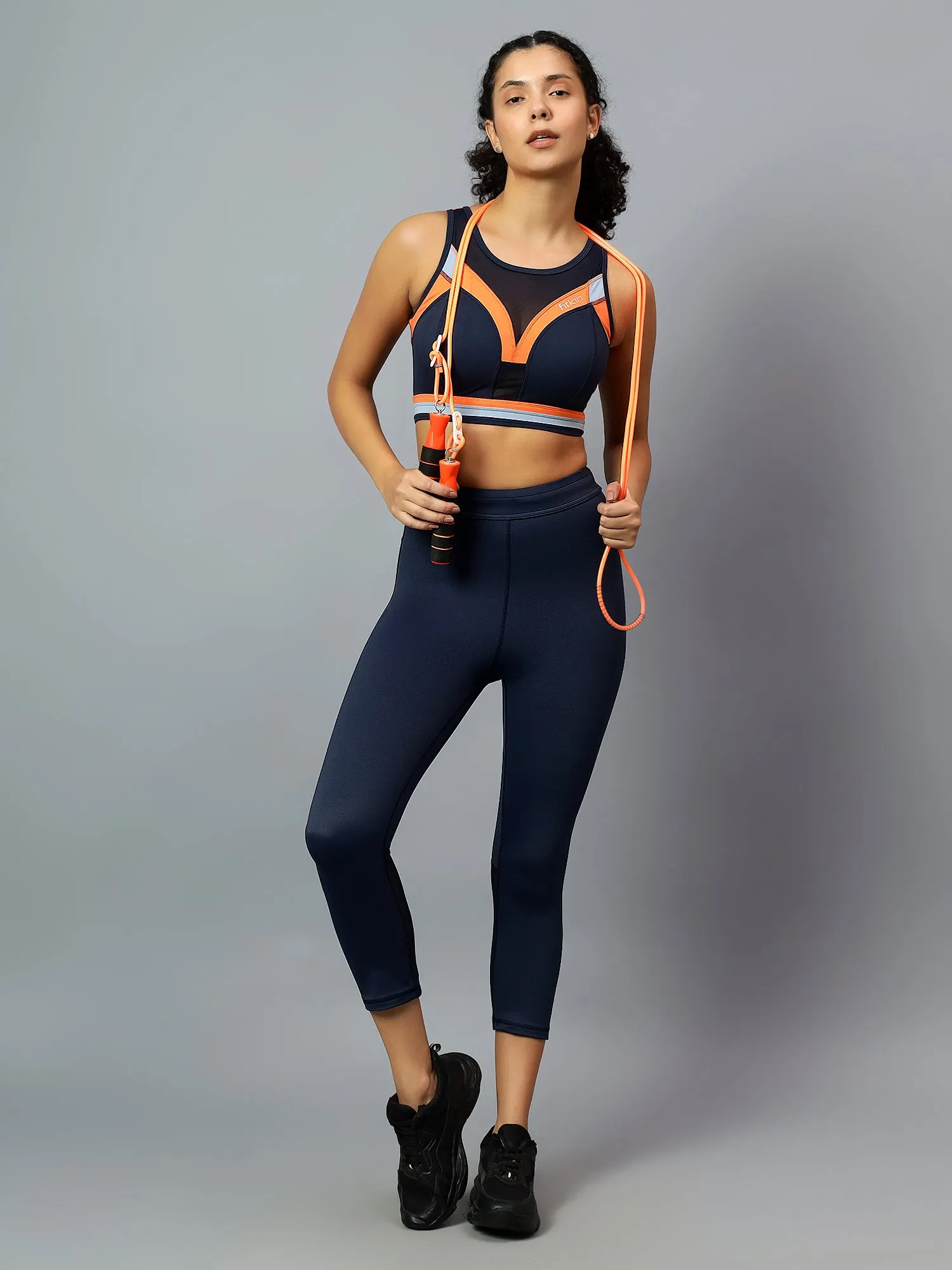 Fitkin Women Navy Mesh Back Cutout Capri