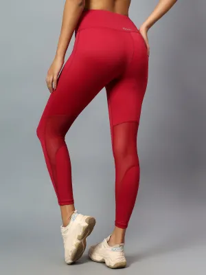 Fitkin Women's Magenta Back Mesh Design Tights