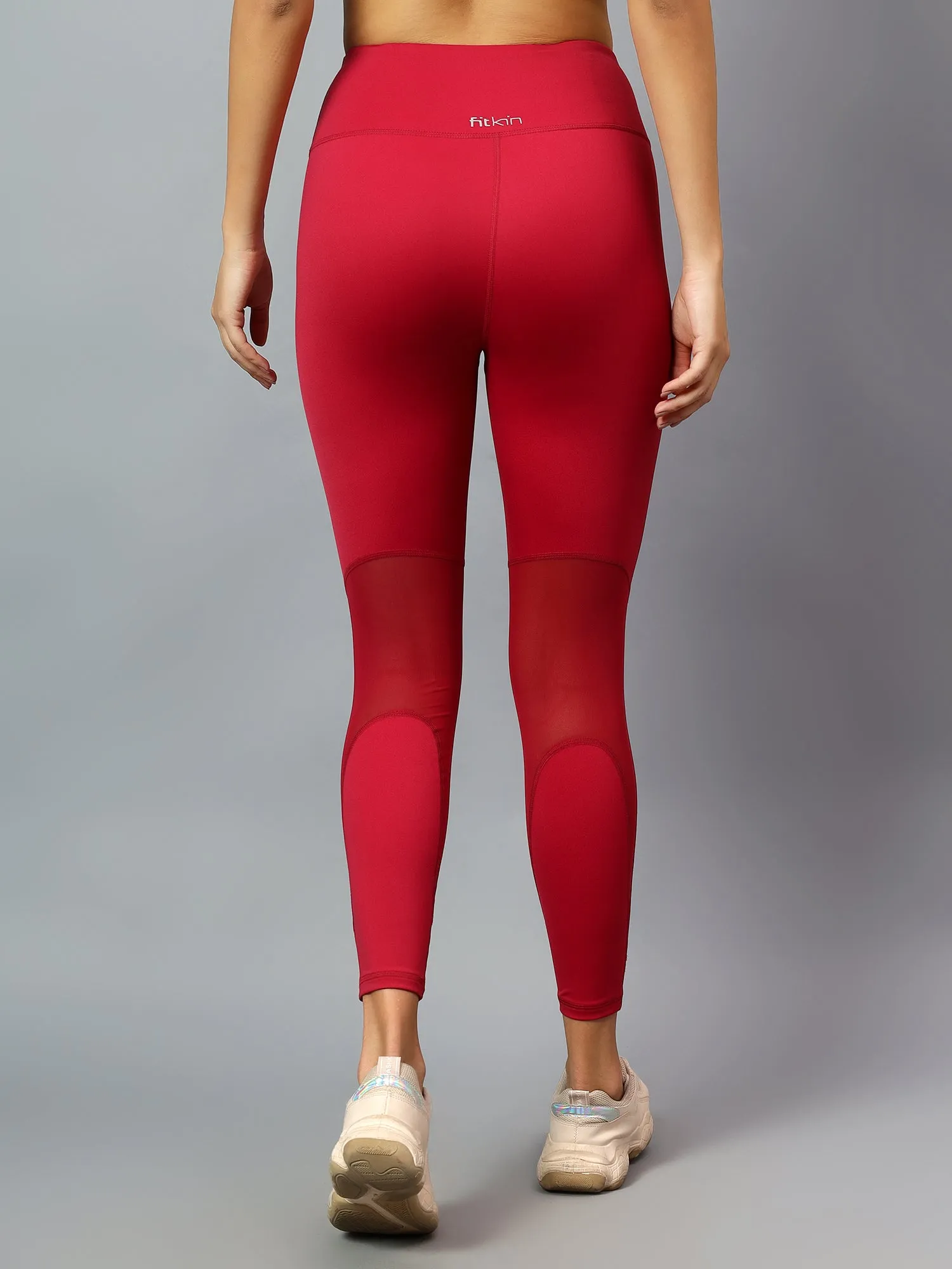 Fitkin Women's Magenta Back Mesh Design Tights