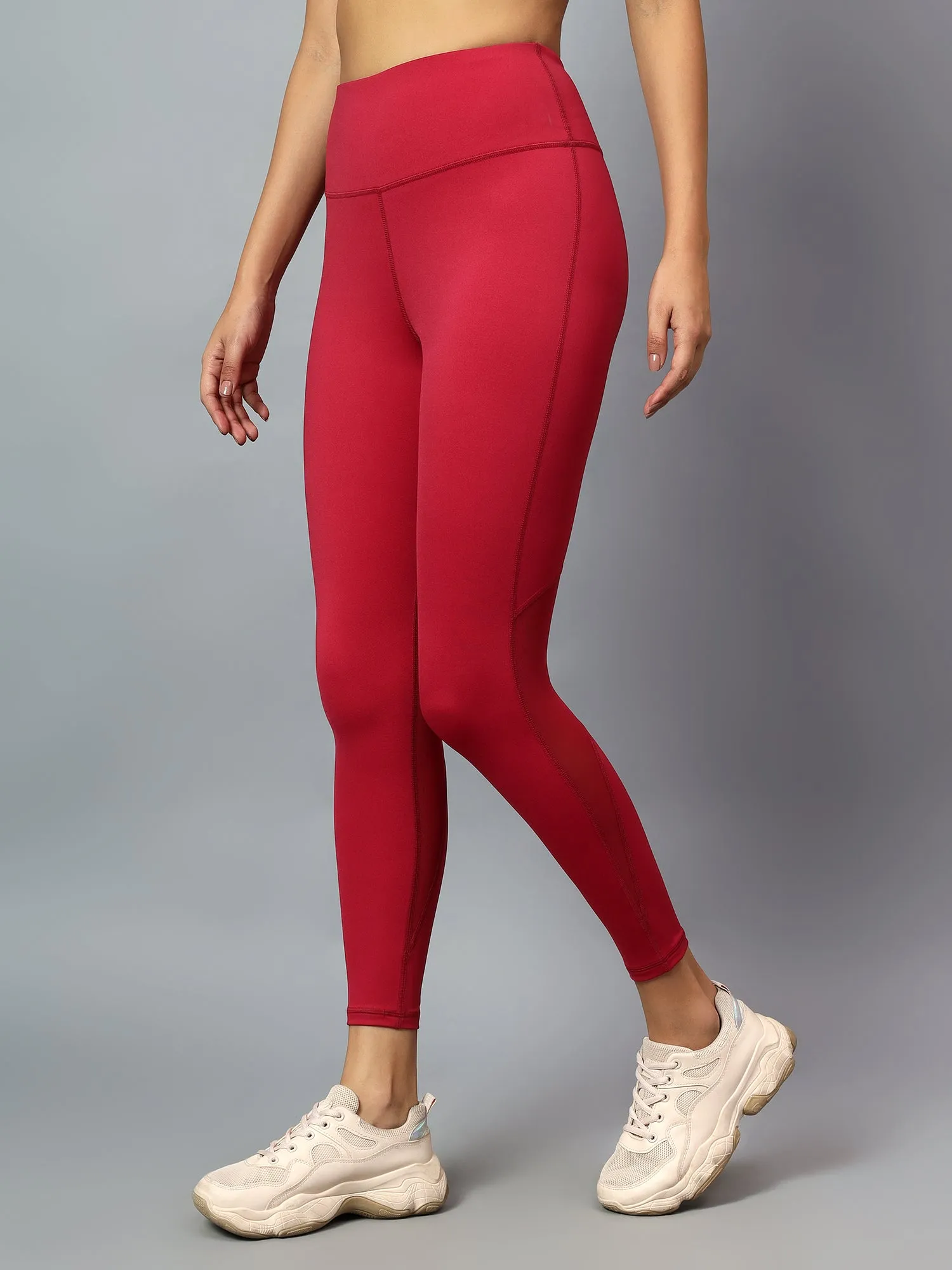 Fitkin Women's Magenta Back Mesh Design Tights