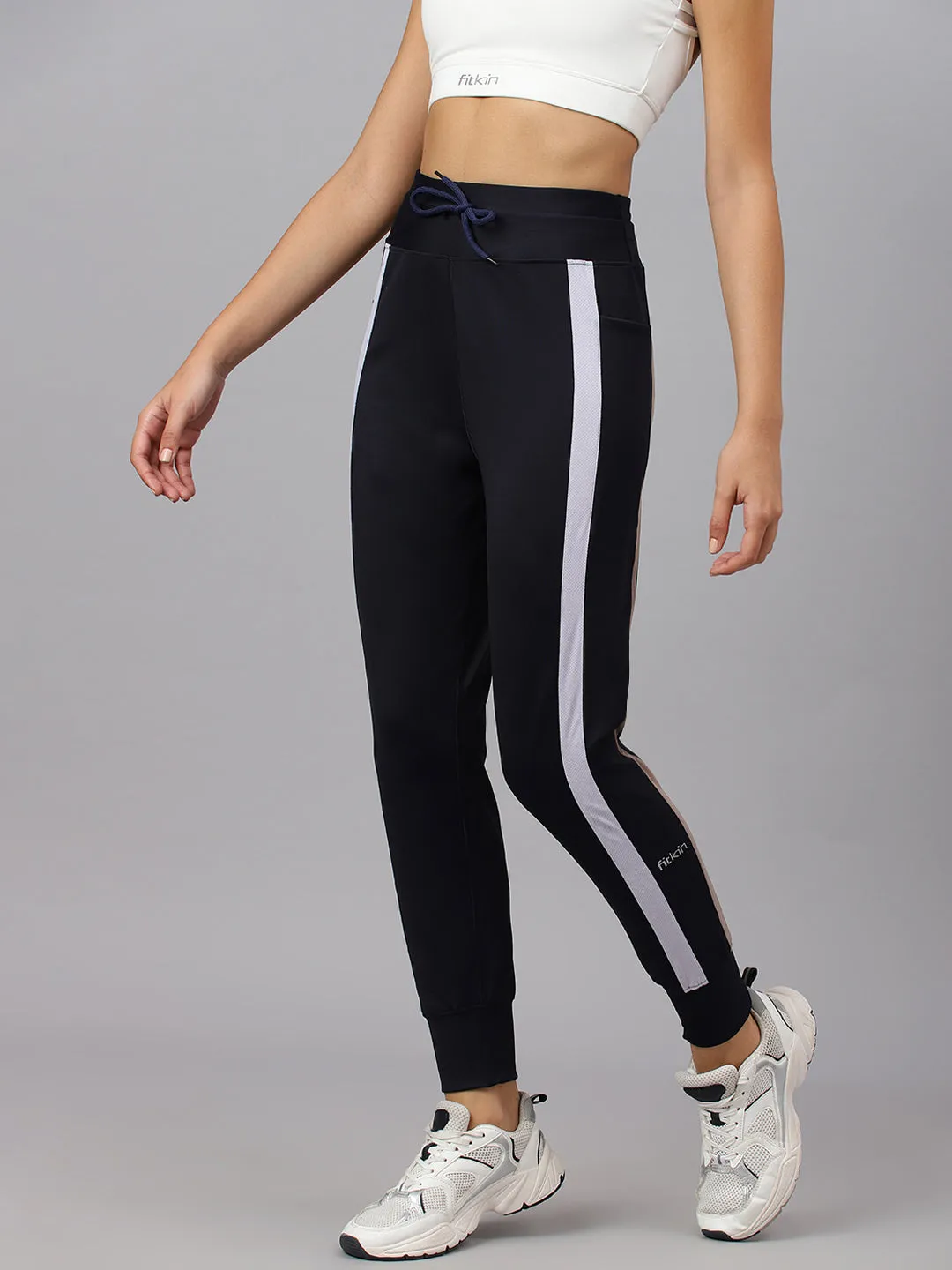 Fitkin Women's Navy Blue Side Stripes Jogger