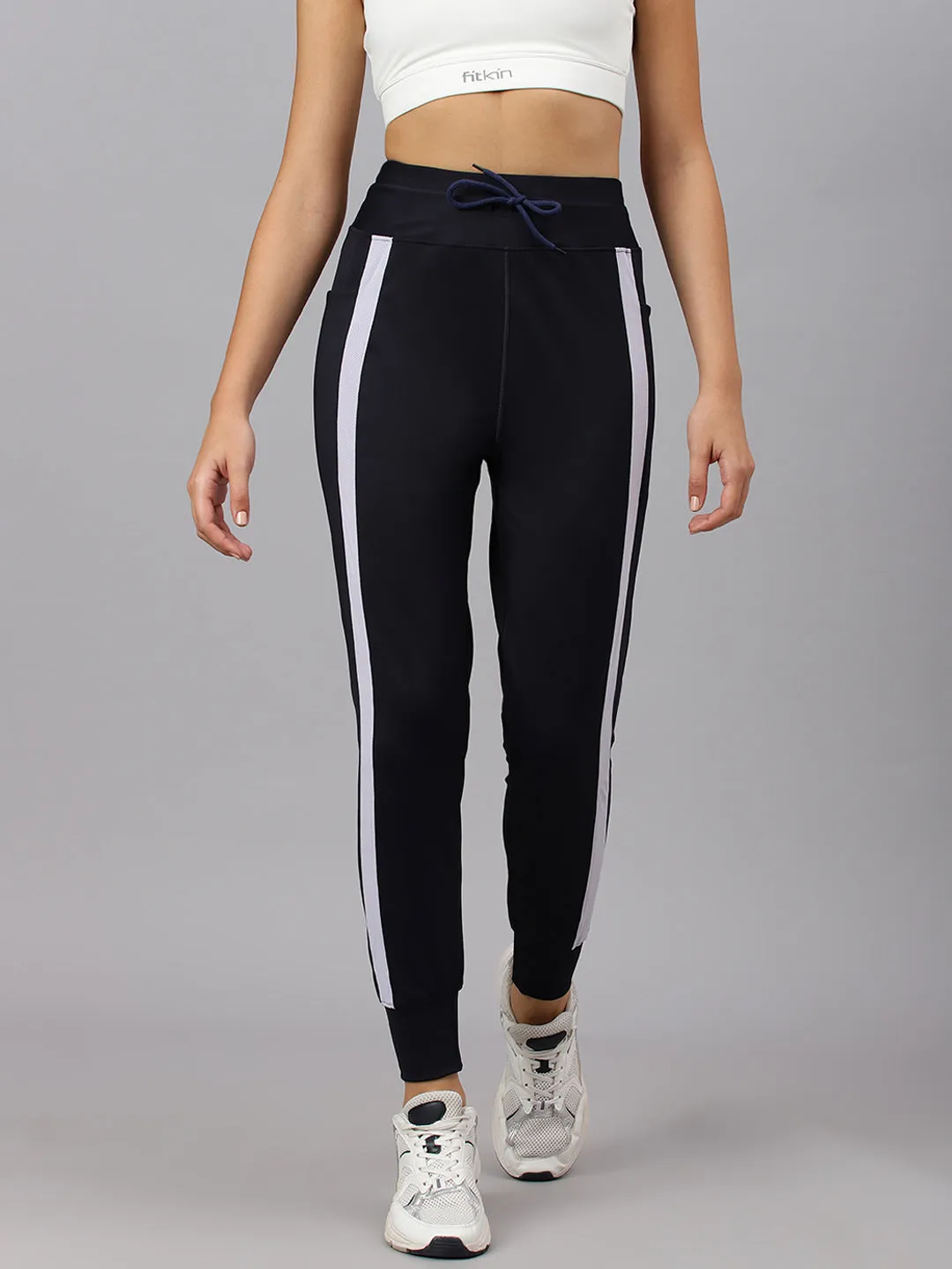 Fitkin Women's Navy Blue Side Stripes Jogger
