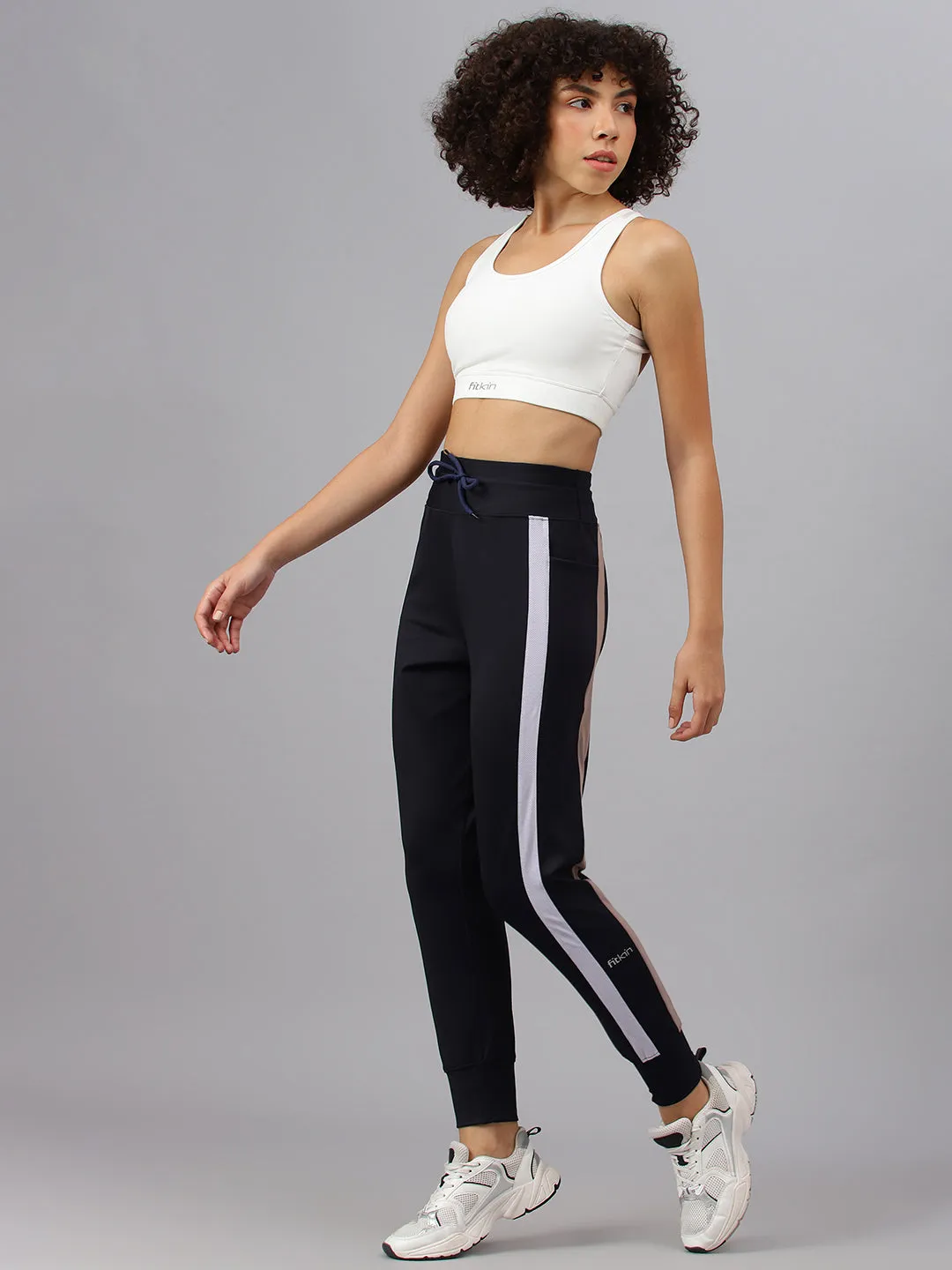 Fitkin Women's Navy Blue Side Stripes Jogger