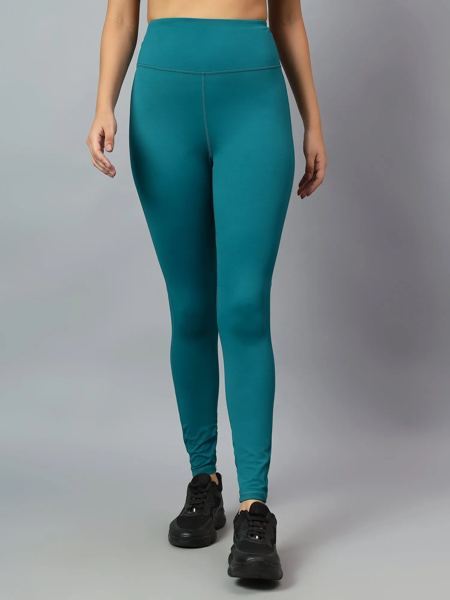 Fitkin Women's Teal Back Mesh Design Tights