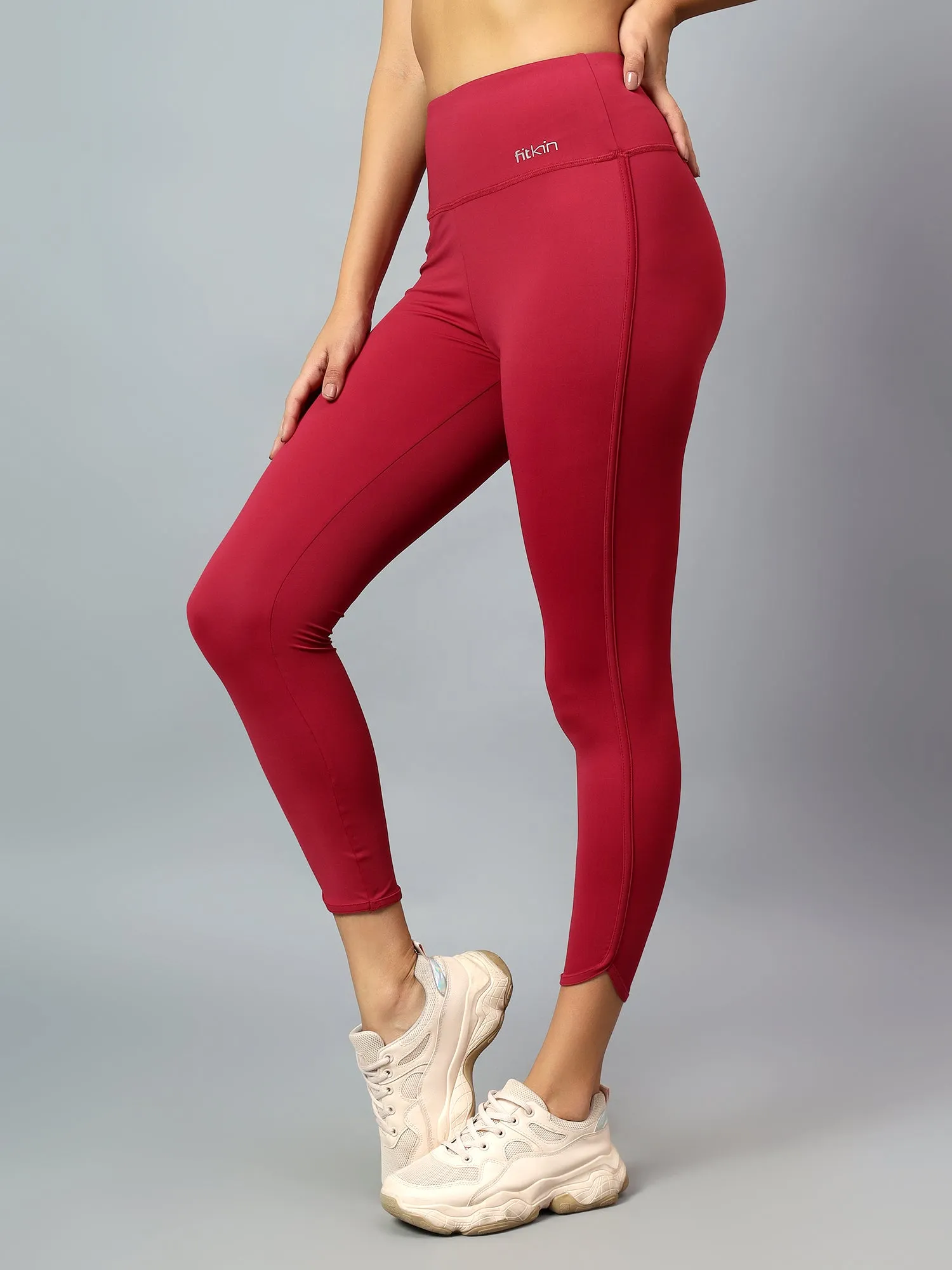 Fitkin Women's Wine Dolphin Curve Sculpt Tights