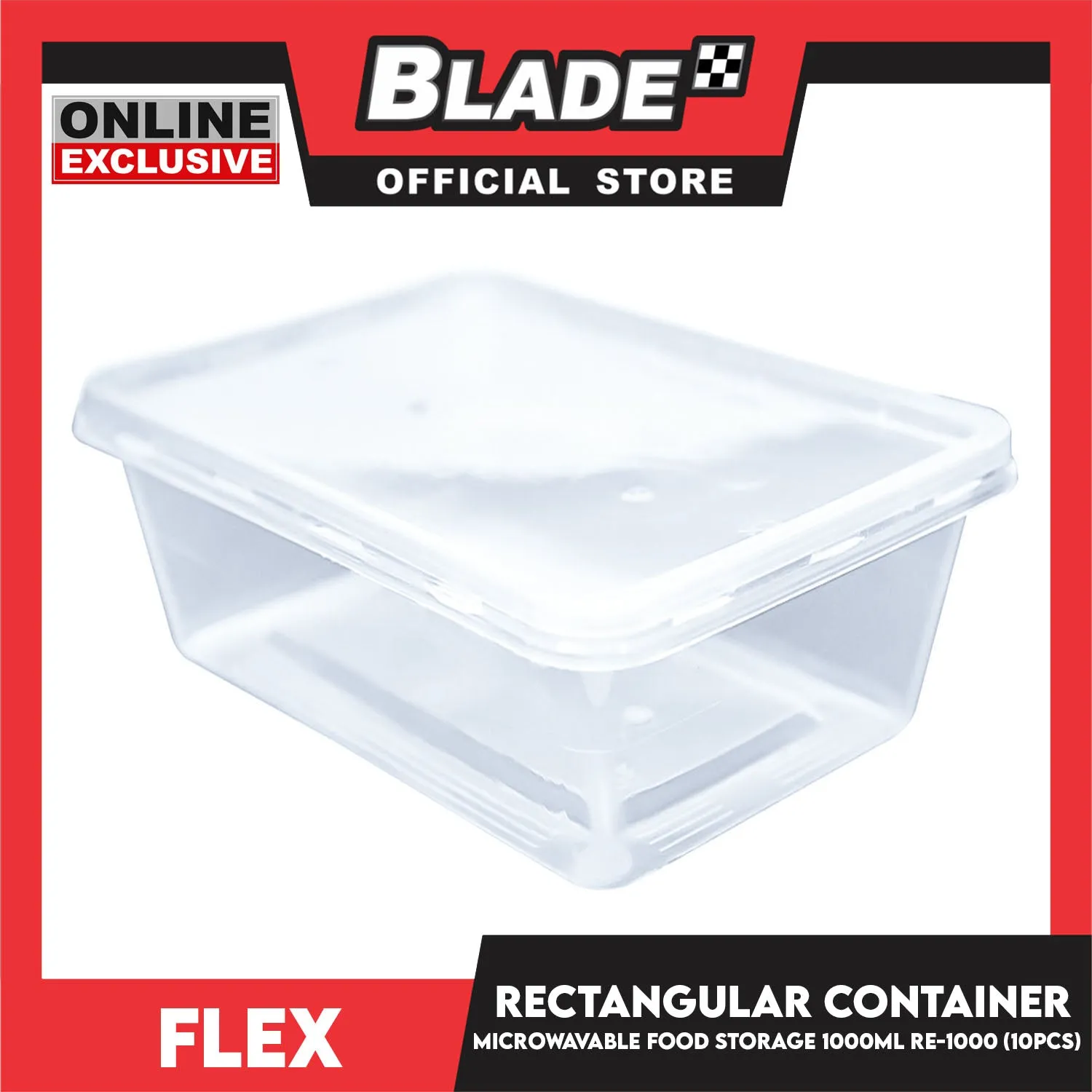 Flex Microwavable Container Rectangle Food Storage 1000ml 17x12x6.5cm RE1000 (Set of 10)