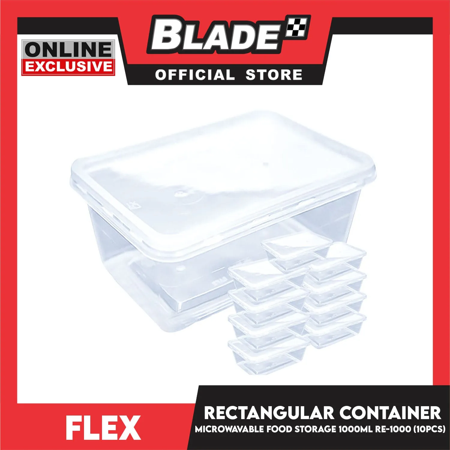 Flex Microwavable Container Rectangle Food Storage 1000ml 17x12x6.5cm RE1000 (Set of 10)