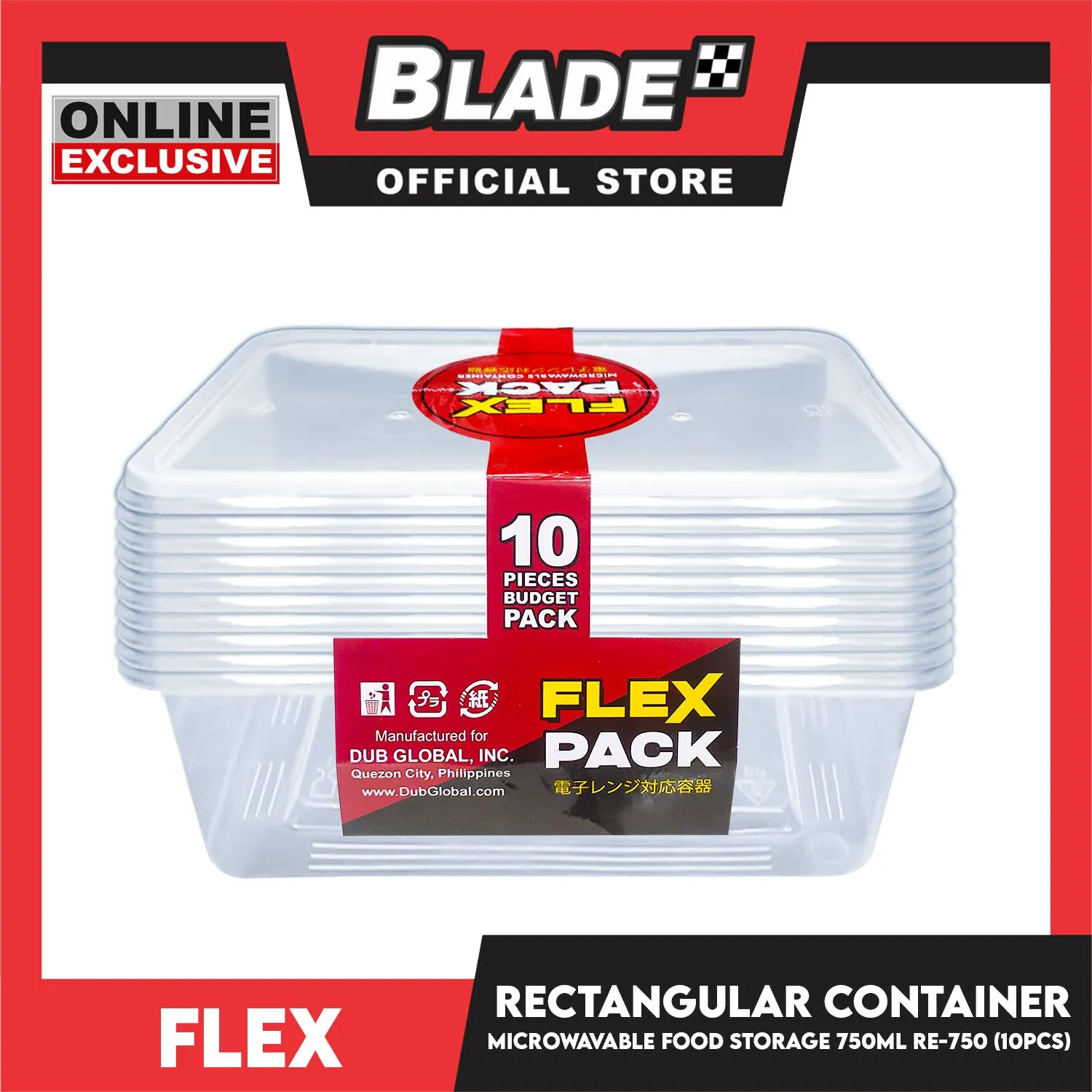Flex Microwavable Container Rectangle Food Storage 750ml 17x12x5.5cm RE750 (Set of 10)