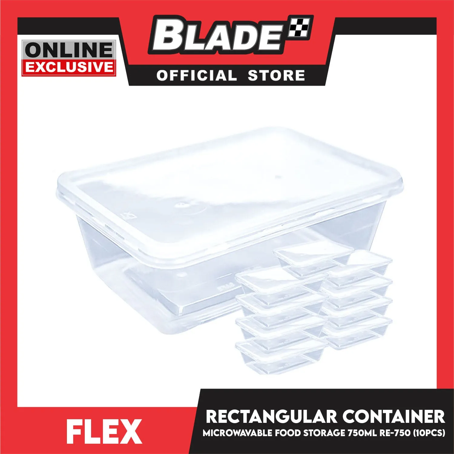 Flex Microwavable Container Rectangle Food Storage 750ml 17x12x5.5cm RE750 (Set of 10)