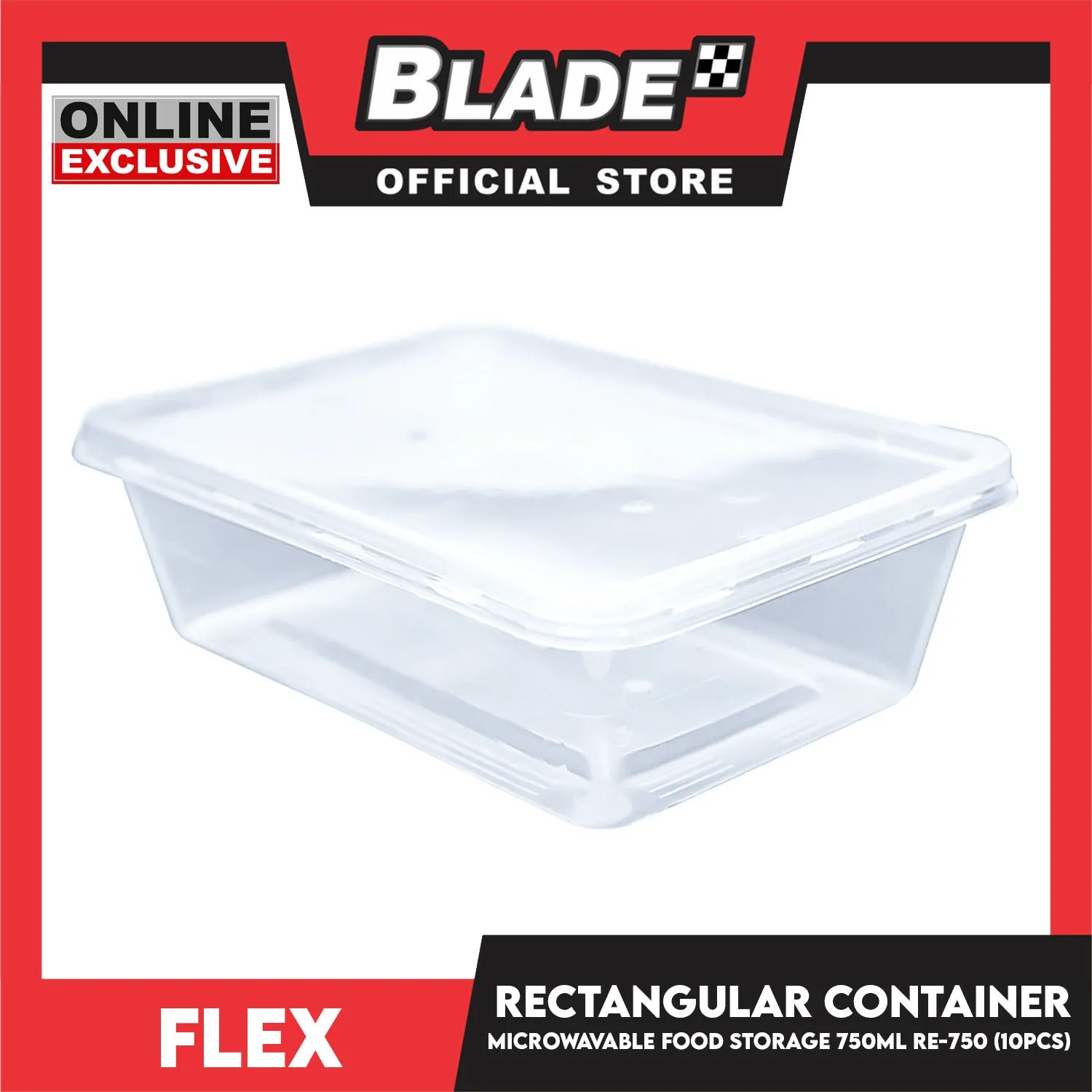 Flex Microwavable Container Rectangle Food Storage 750ml 17x12x5.5cm RE750 (Set of 10)