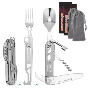 FLYHOMES 6 in 1 Camping Utensils Set Camping Fork Spoon Knife Combo Detachable Camping Flatware Set Portable Utensils for Outdoor Camping Hiking (2 PCS)…