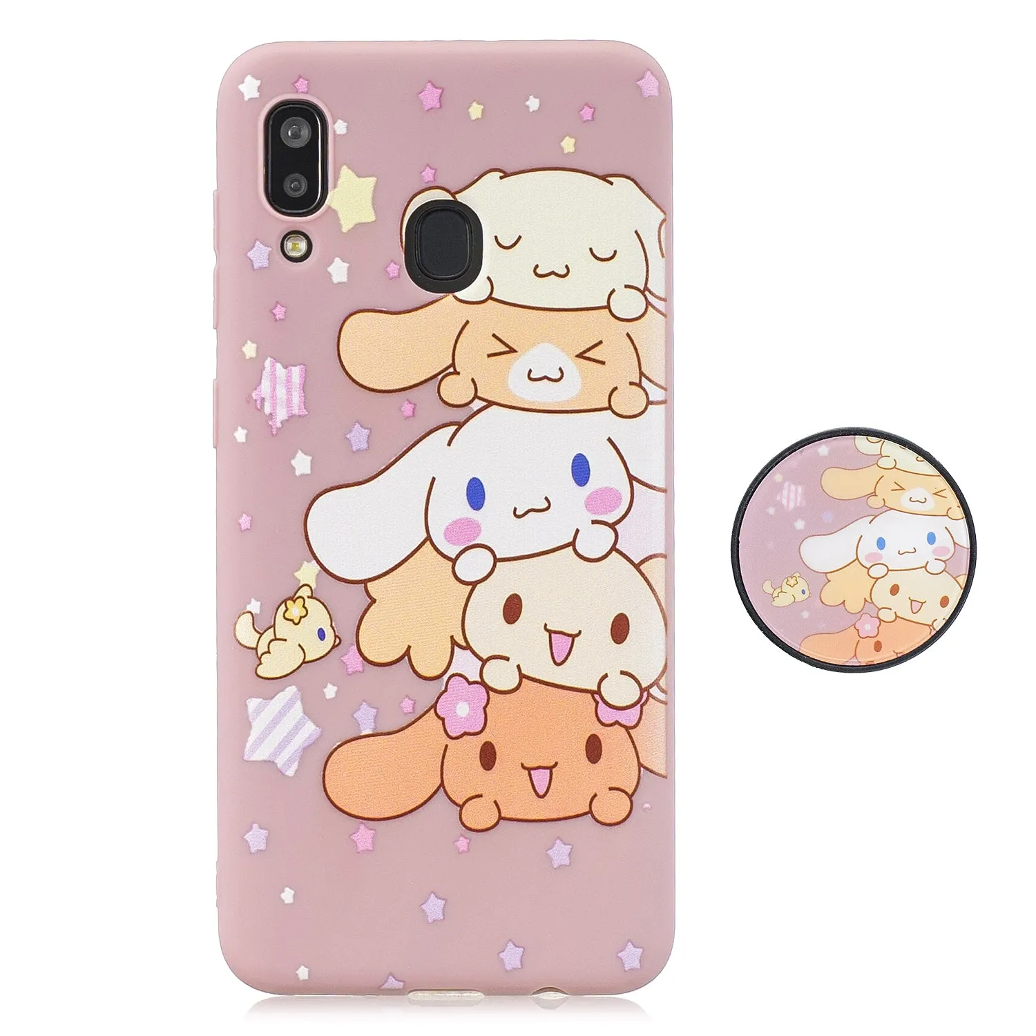 For Samsung A30 A20 TPU Full Cover Cartoon Pattern Solid Color Protective Phone Case with Adjustable Bracket 1