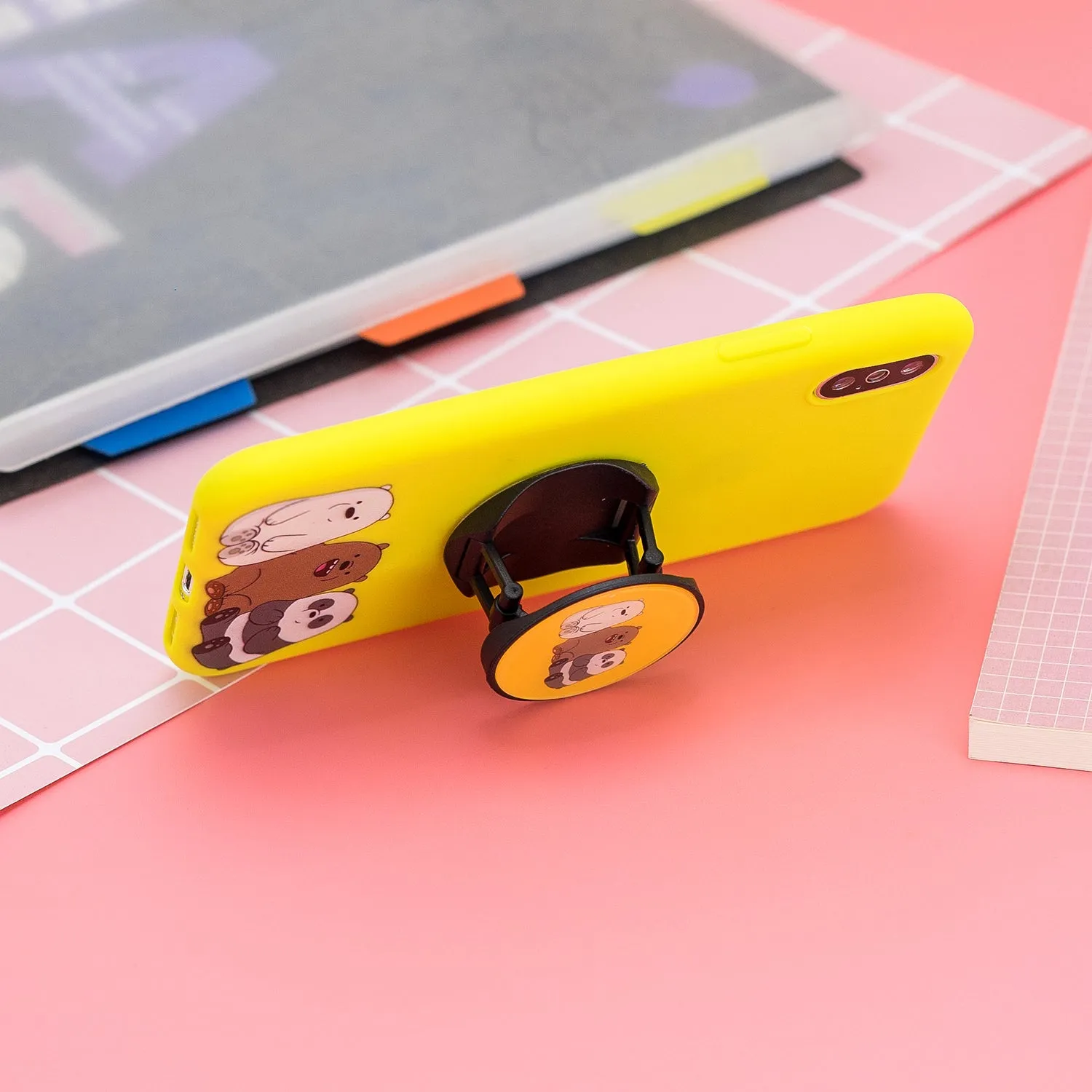 For Samsung A30 A20 TPU Full Cover Cartoon Pattern Solid Color Protective Phone Case with Adjustable Bracket 7