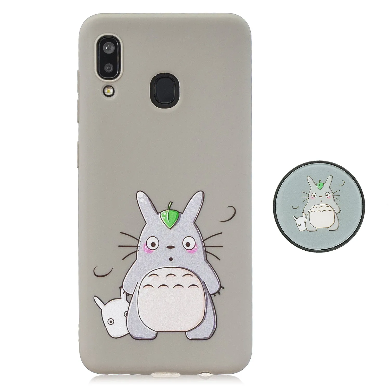 For Samsung A30 A20 TPU Full Cover Cartoon Pattern Solid Color Protective Phone Case with Adjustable Bracket 8