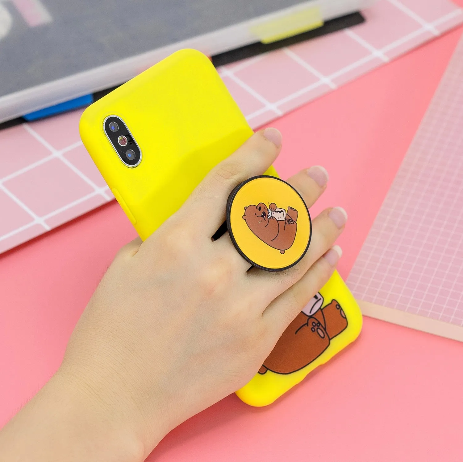 For Samsung A30 A20 TPU Full Cover Cartoon Pattern Solid Color Protective Phone Case with Adjustable Bracket 8