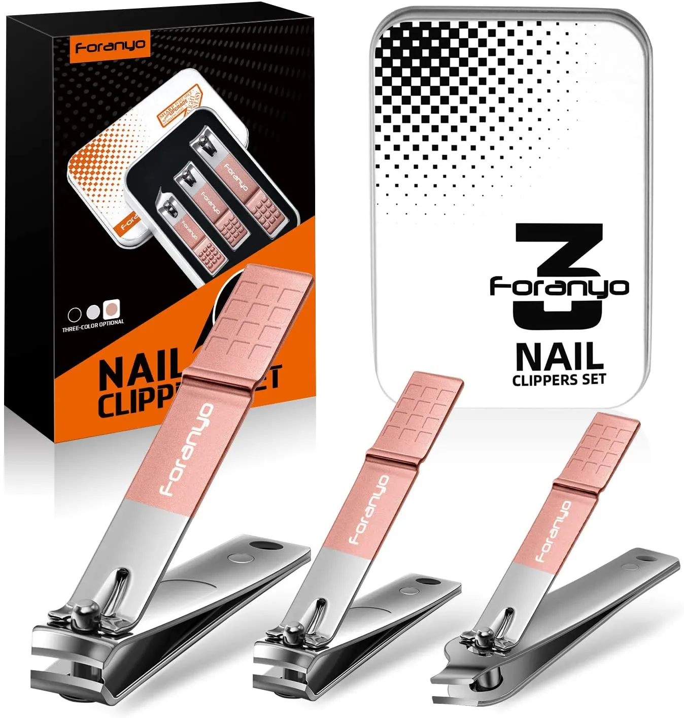 Foranyo Nail Clippers, 5 in 1 Stainless Steel Nail Clipper Set, Professional Fingernail & Toenail Clippers with Gift Box(Black)