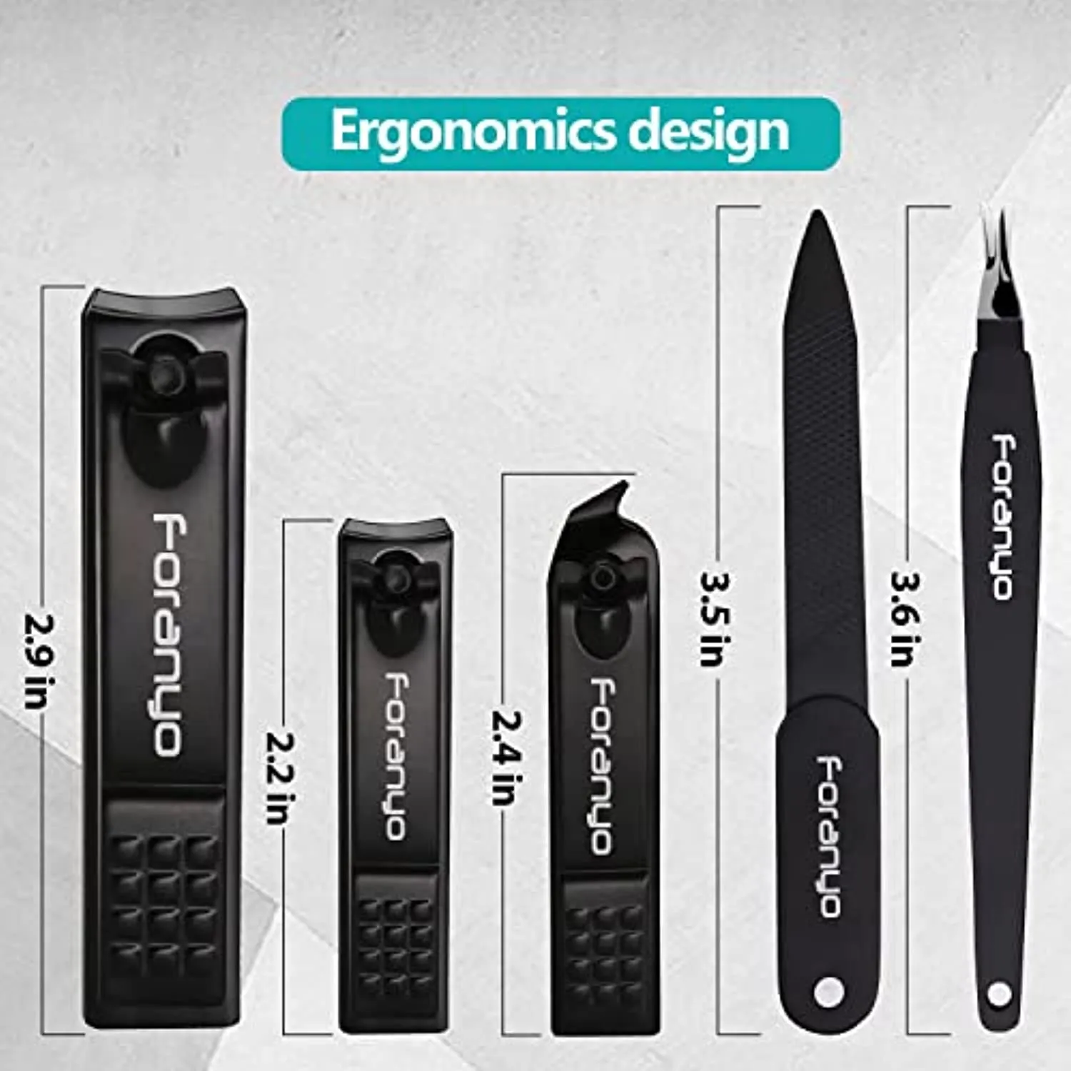 Foranyo Nail Clippers, 5 in 1 Stainless Steel Nail Clipper Set, Professional Fingernail & Toenail Clippers with Gift Box(Black)