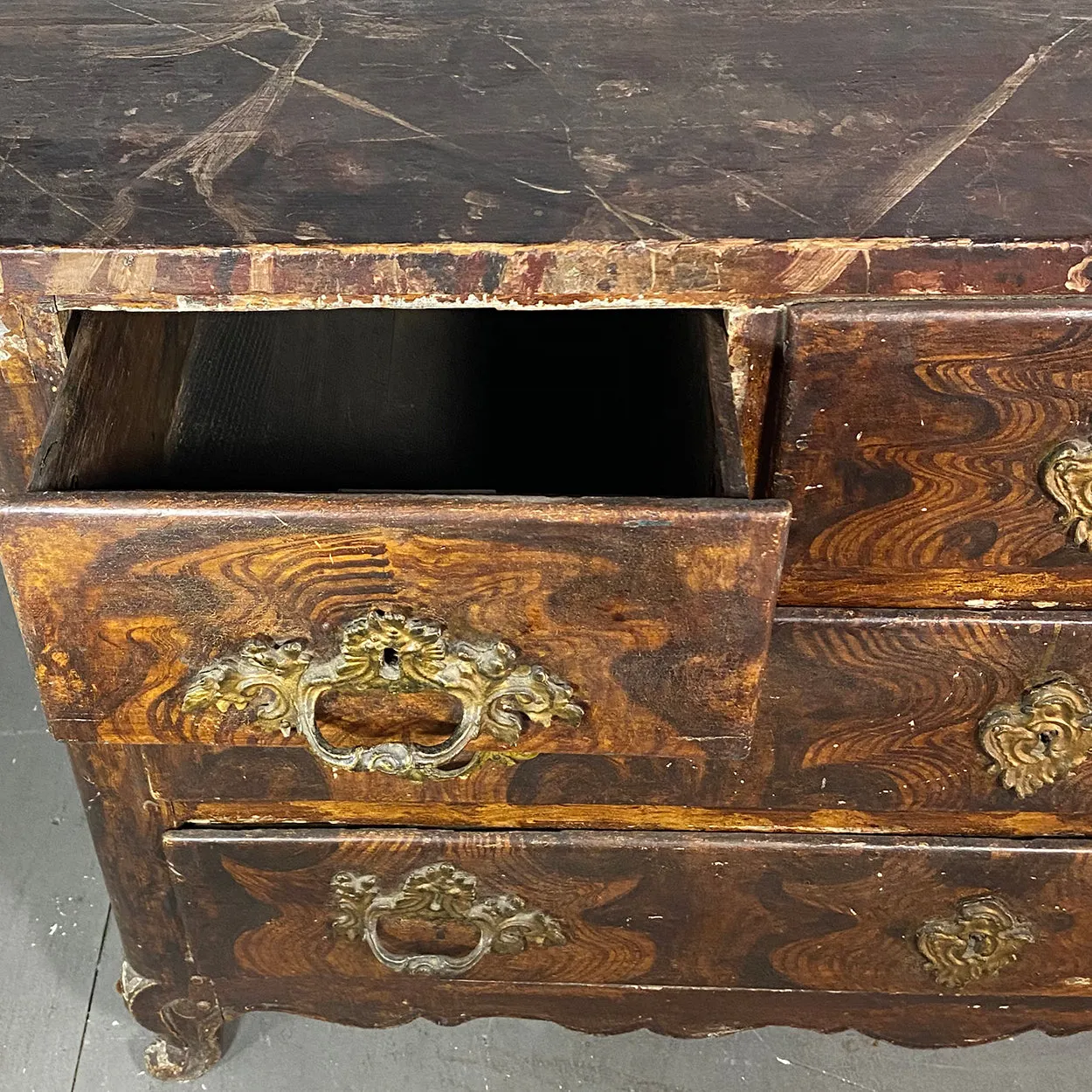 French Louis XV Period Grain Painted Oak Commode