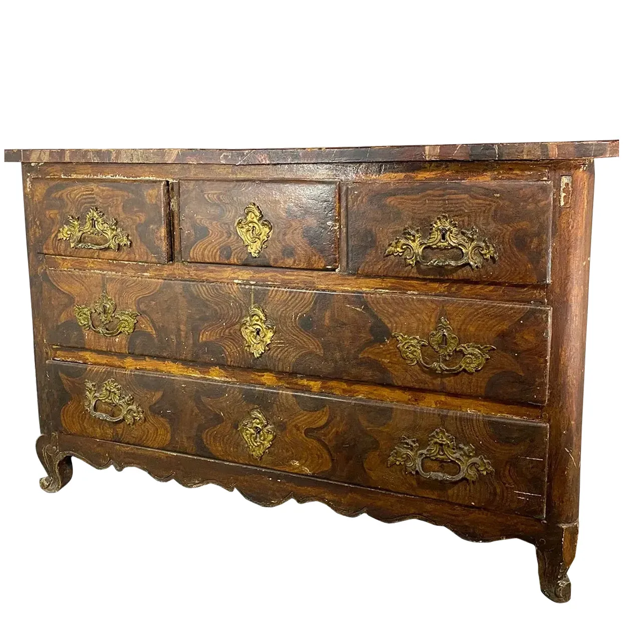 French Louis XV Period Grain Painted Oak Commode