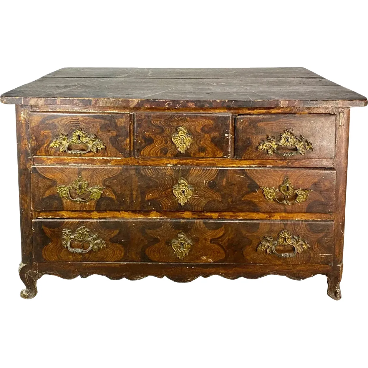 French Louis XV Period Grain Painted Oak Commode