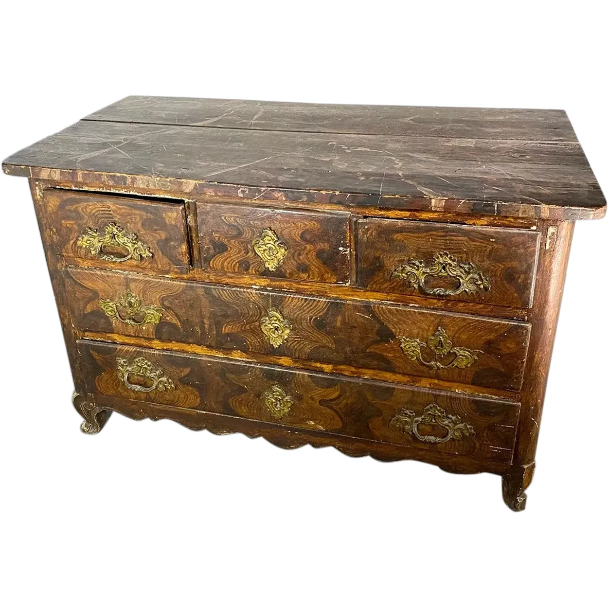 French Louis XV Period Grain Painted Oak Commode