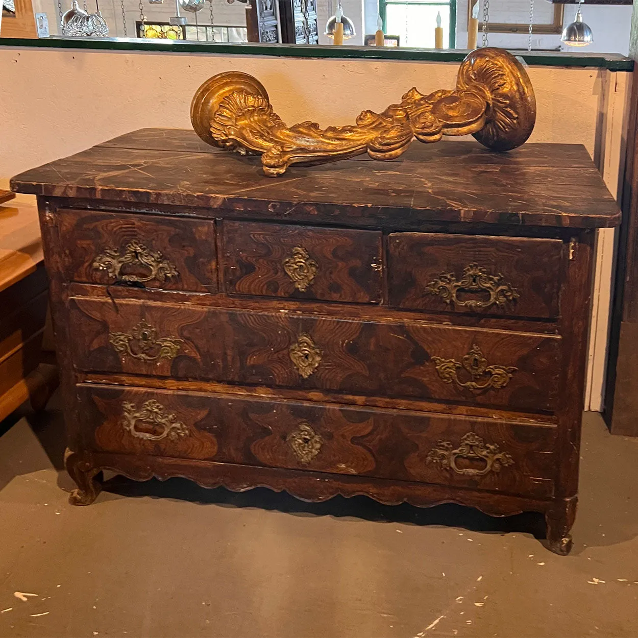French Louis XV Period Grain Painted Oak Commode