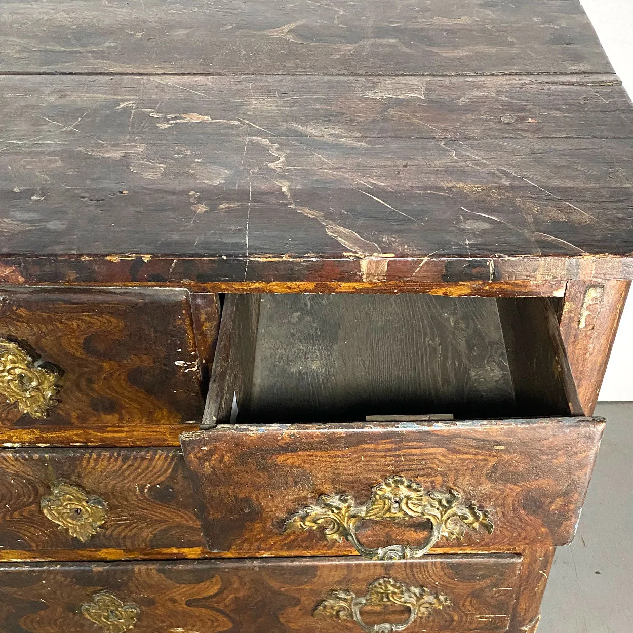 French Louis XV Period Grain Painted Oak Commode