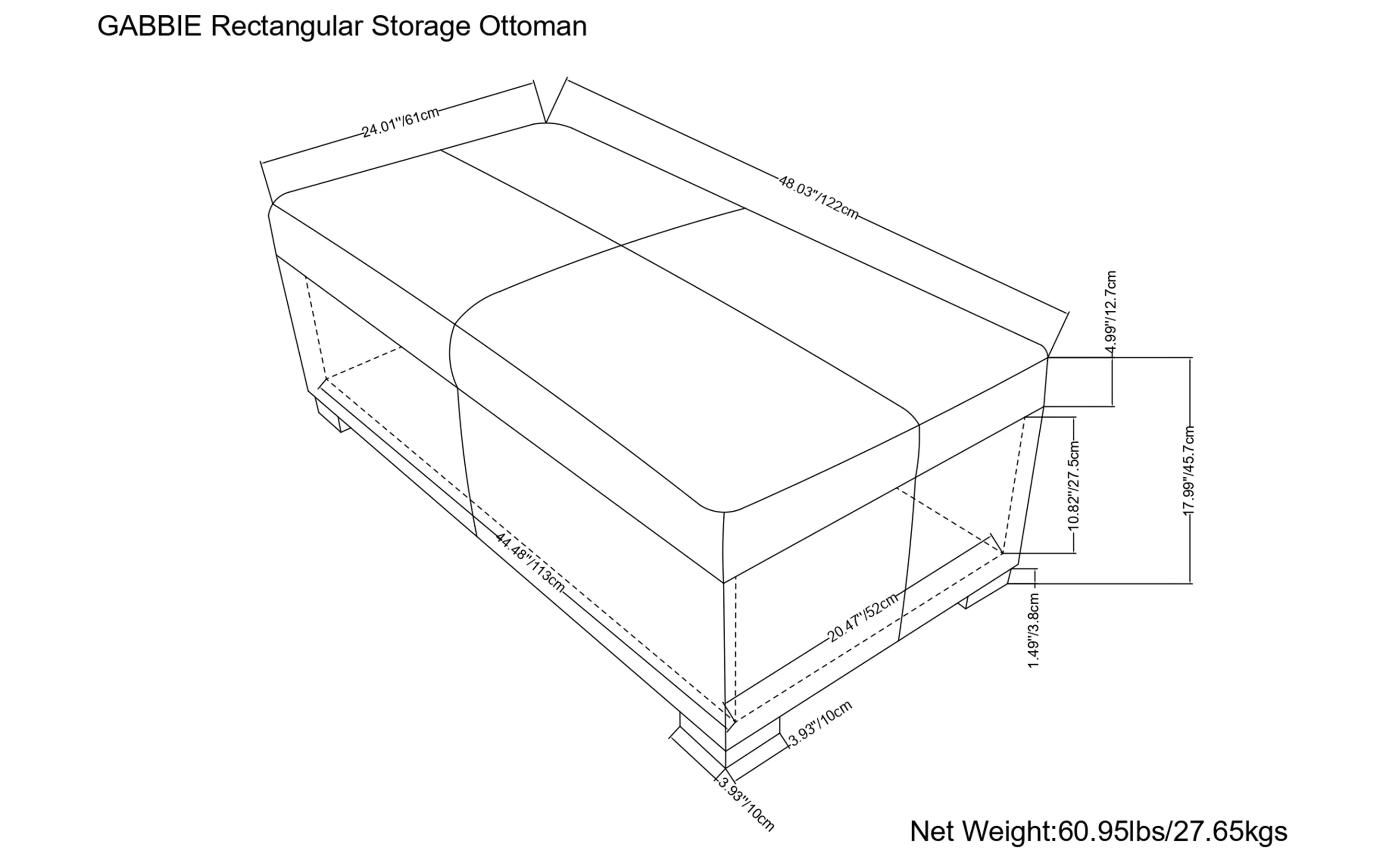 Gabbie Rectangular Storage Ottoman in Linen