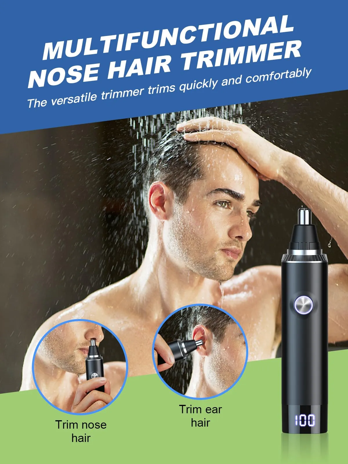 Ginity Ear and Nose Hair Trimmer for Men Women with LED Light Digital Display,Painless USB Rechargeable Facial Hair Remover with Powerful Motor and Dual-Edge Blades Easy Cleansing 12000 RPM