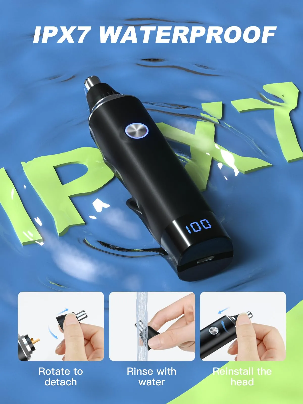 Ginity Ear and Nose Hair Trimmer for Men Women with LED Light Digital Display,Painless USB Rechargeable Facial Hair Remover with Powerful Motor and Dual-Edge Blades Easy Cleansing 12000 RPM