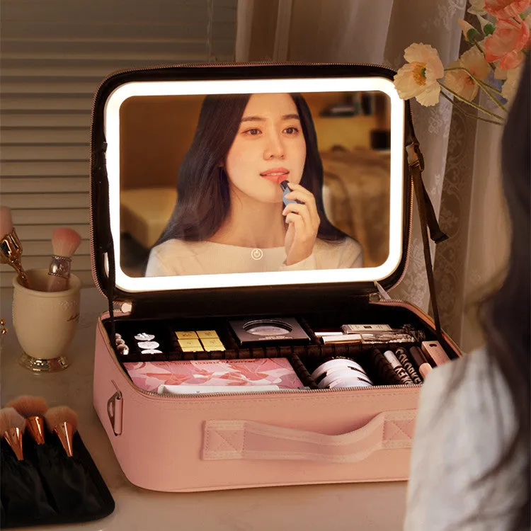 Glow Box - Portable Makeup Organizer with LED Mirror for Woman