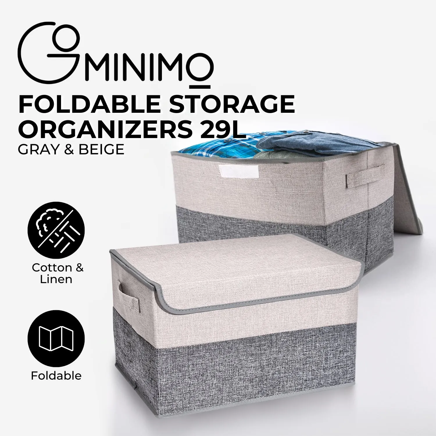 GOMINIMO 2 Pack 29L Foldable Storage Organizers (Gray   Beige)