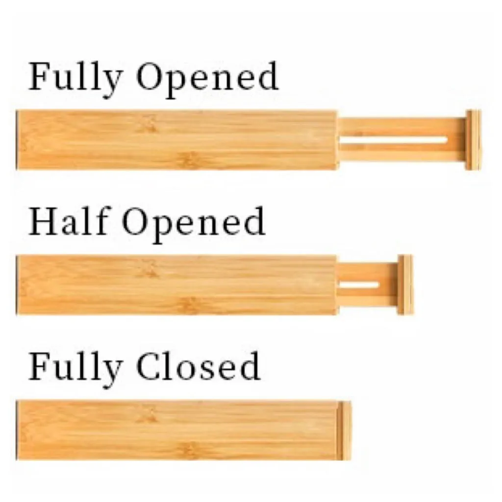 Gominimo Bamboo Drawer Dividers 44-55cm Premium Anti-Slip Rubber Pad 6 Set