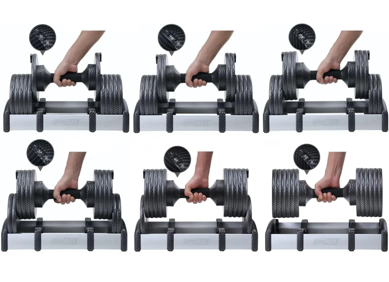 GR8FLEX 1 Second Adjustable Dumbbells (Pair) 55 lb each
