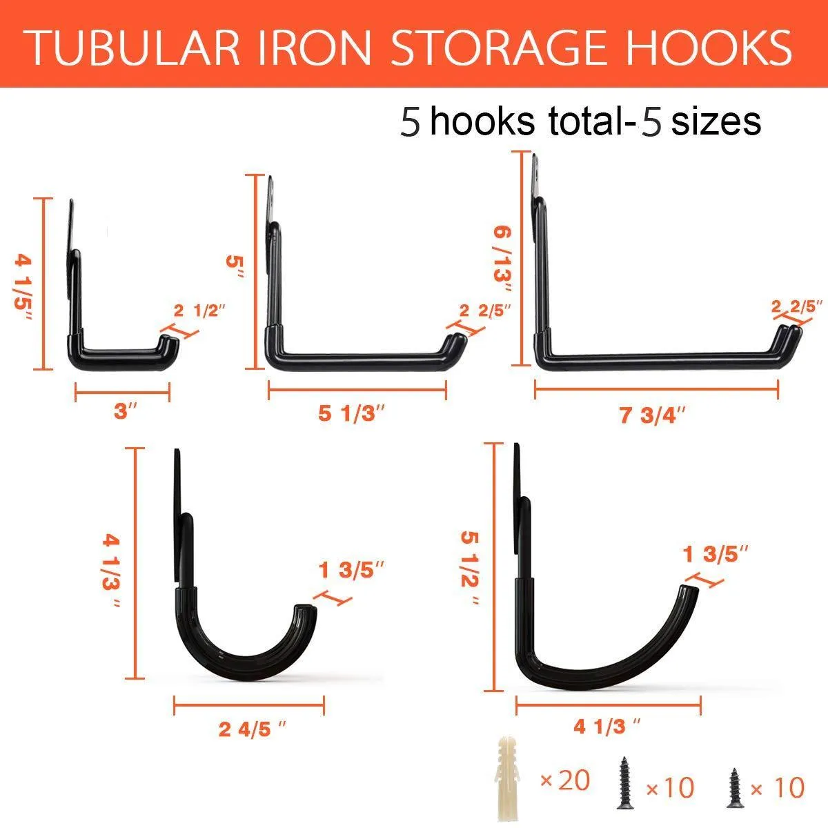 Heavy Duty Garage Storage Utility Hooks and Hanger, Wall Mount Tool Holder Garage Organizer with Anti-Slip Coating for Home Chair Ladder Bike Bicycle & Garden Hose (5 Pack - Black)