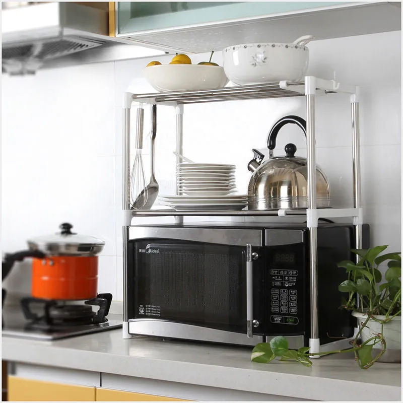 High Stainless Steel Multifunctional Microwave Oven Shelf Rack Adjustable Standing Type Double Kitchen Storage Holders