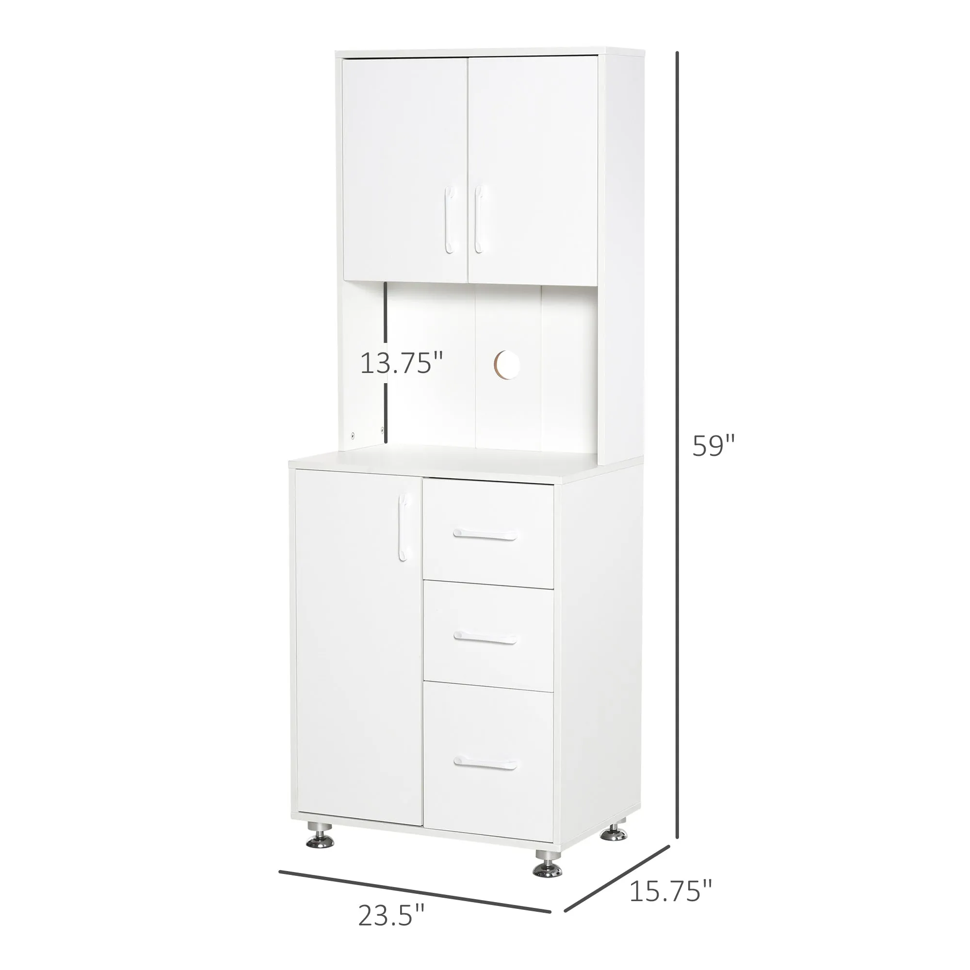 Homcom Modern Kitchen Cupboard With Storage Cabinets 3 Drawers And Open Countertop For Living Room White