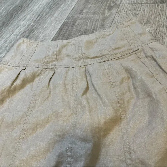 J BRAND Tan Linen Blend Skirt with Gold Metallic Thread Pleated Knee Length 6-8