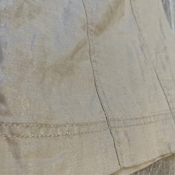 J BRAND Tan Linen Blend Skirt with Gold Metallic Thread Pleated Knee Length 6-8