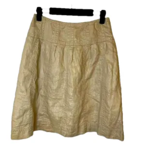 J BRAND Tan Linen Blend Skirt with Gold Metallic Thread Pleated Knee Length 6-8