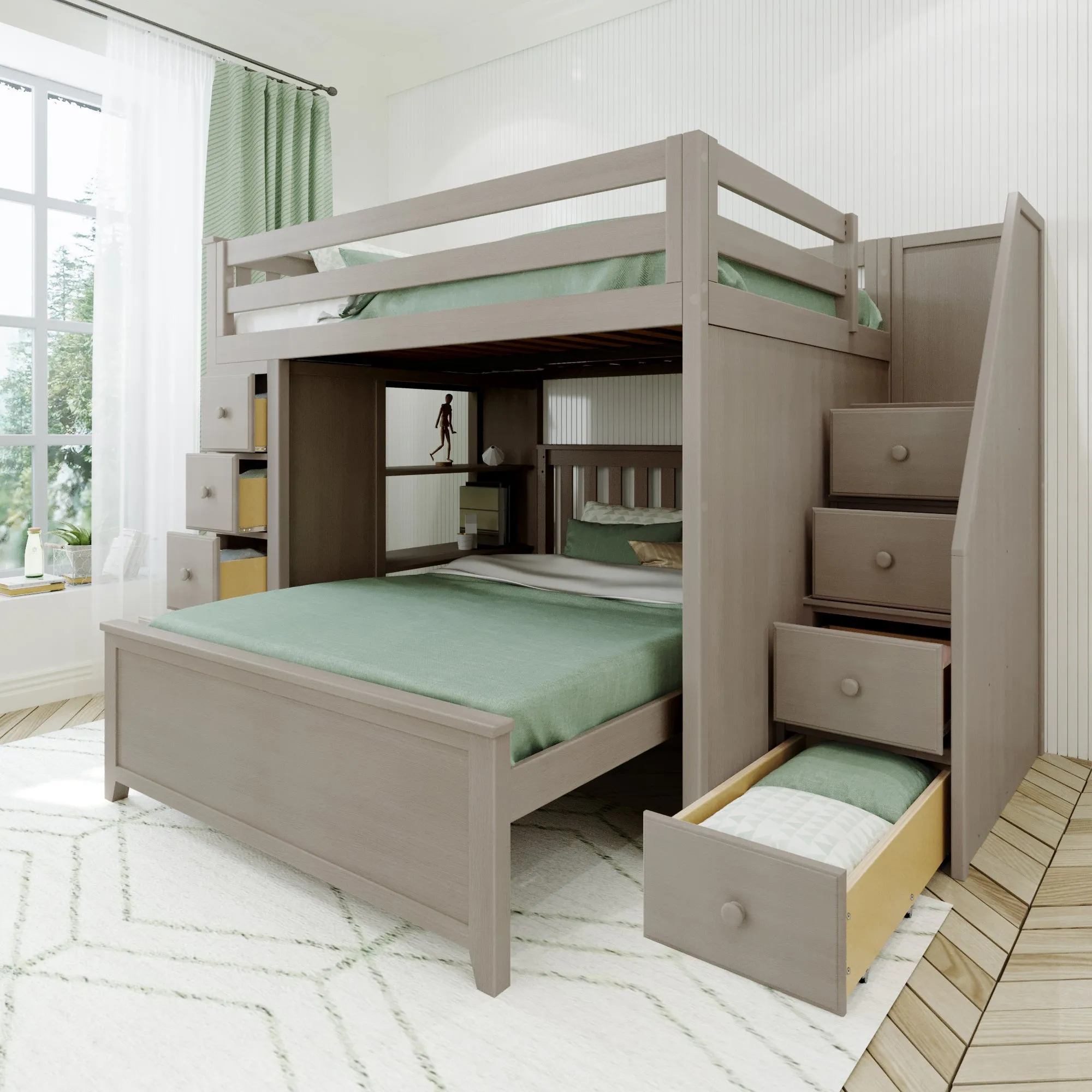 Jackpot Deluxe Cheltenham Full Over Full L-Shape Bunk with Staircase   Storage
