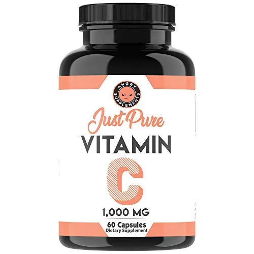 Just Pure Vitamina C, extra fuerza 1000 mg por porción, apoya saludable Suplemento del sistema inmune, antioxidante, salud general y bienestar por Angry Supplements, 1