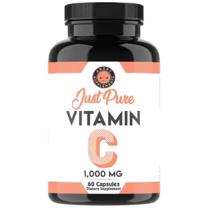 Just Pure Vitamina C, extra fuerza 1000 mg por porción, apoya saludable Suplemento del sistema inmune, antioxidante, salud general y bienestar por Angry Supplements, 1