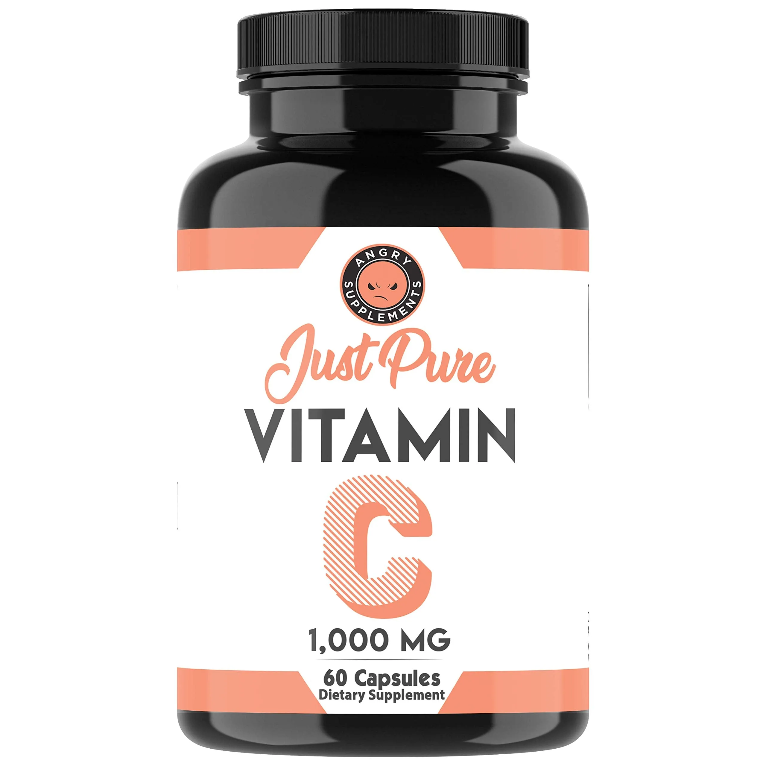 Just Pure Vitamina C, extra fuerza 1000 mg por porción, apoya saludable Suplemento del sistema inmune, antioxidante, salud general y bienestar por Angry Supplements, 1
